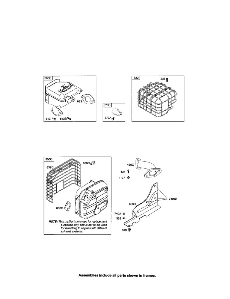 Muffler Diagram and Parts List for 20P400 0015-0019 Briggs and Stratton Engine